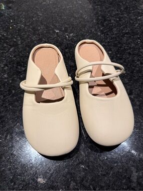 Cream Square Toe Ballet Flats Coquette Minimalist Mary Jane Shoes Size 38
